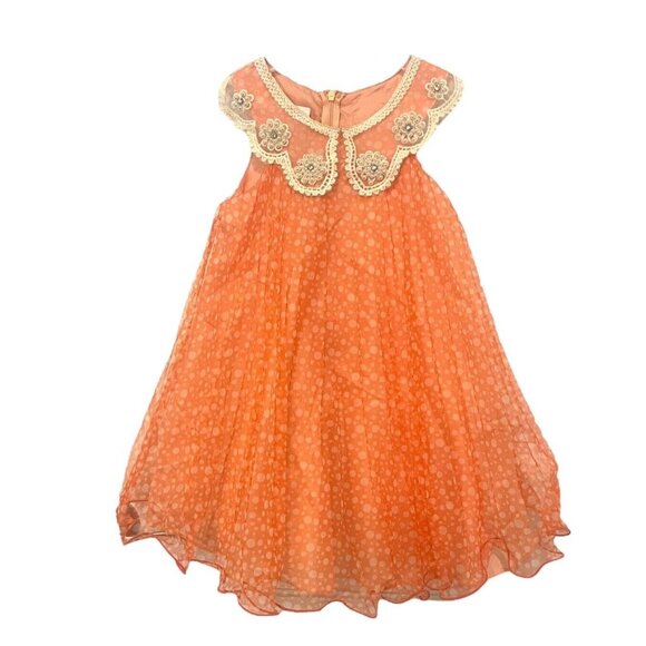 Bonnie Jean Orange Polka Dot Twirl Collar Fancy Easter Party Dress Girls Size 4 - Picture 6 of 12